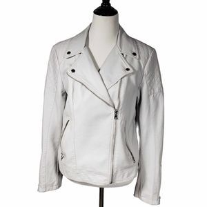 Express women's Large light Gray faux leather Moto Jacket AS IS Damaged